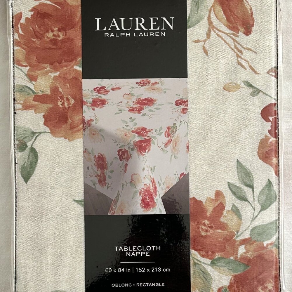 Lauren Tablecloth Spring Floral Tulips Peonies 60 x 84 Oblong 100% Cotton New